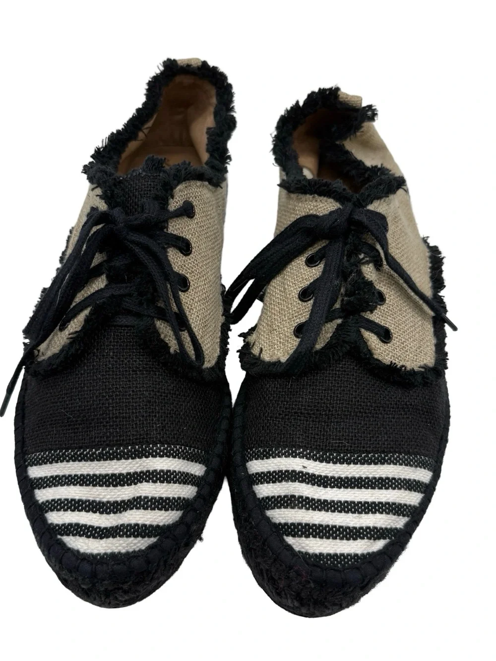 Free People Striped Espadrilles Black Cream Boho Beach Size 40